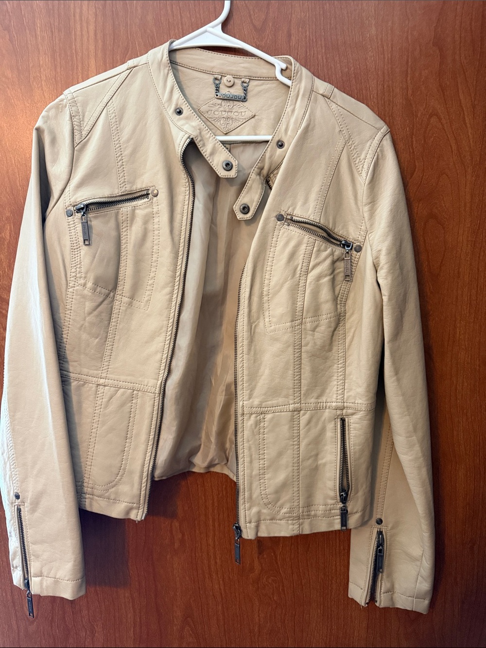 Jou Jou Beige Leather Bomber Jacket